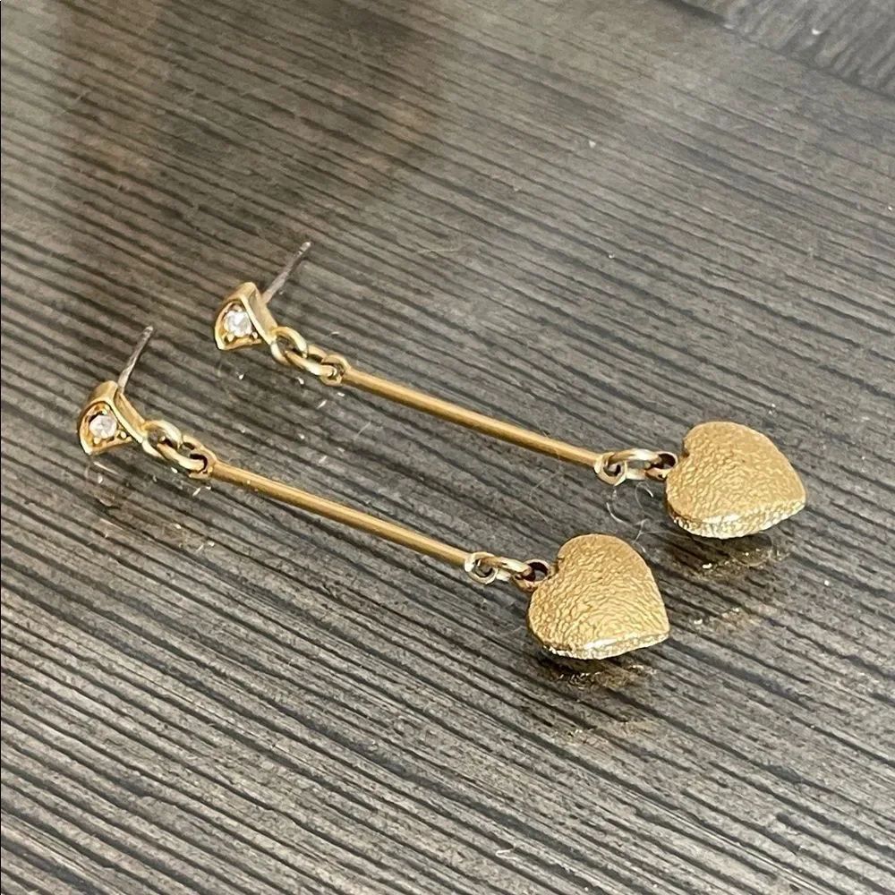 Vintage 1980’s Gold-tone Textured Heart Drop Earrings